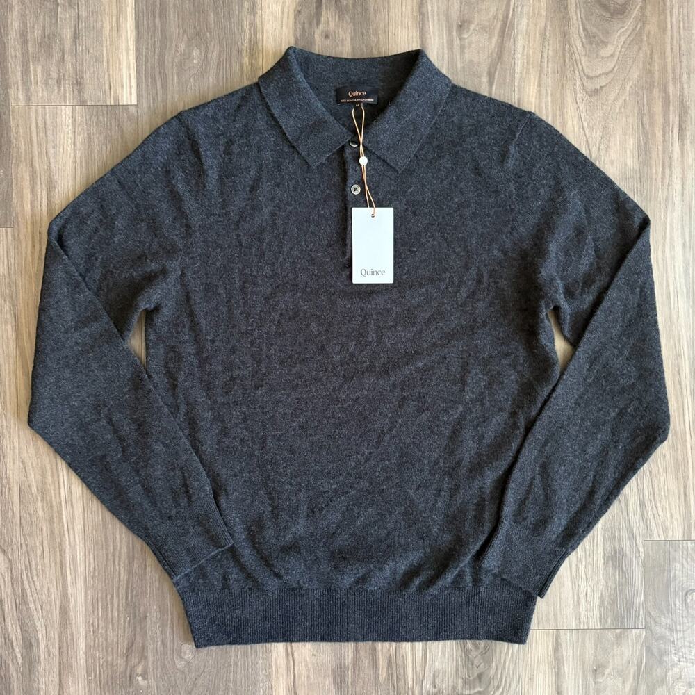 Quince Mongolian Cashmere Polo Sweater Dark Grey Men's Size M NWT NEW WITH TAGS